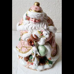 Vintage Fitz Floyd SNOWY WOODS Santa Christmas Cookie Jar Holiday Bunny Fox